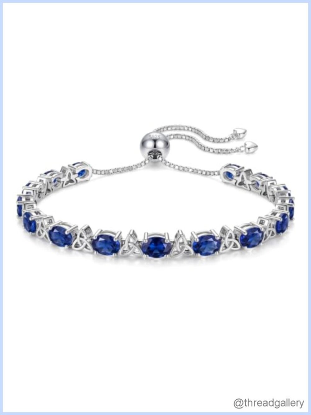925 Sterling Silver White Gold Plated Tennis Bracelet Oval Sapphire 7.5CT